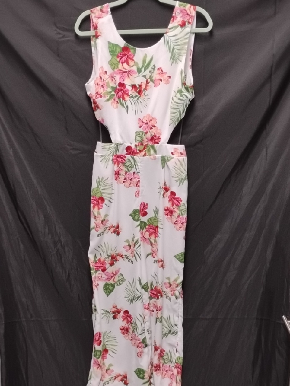 Ambiance White Maxi Jumpsuit with Pink Floral and Green Leaf Print